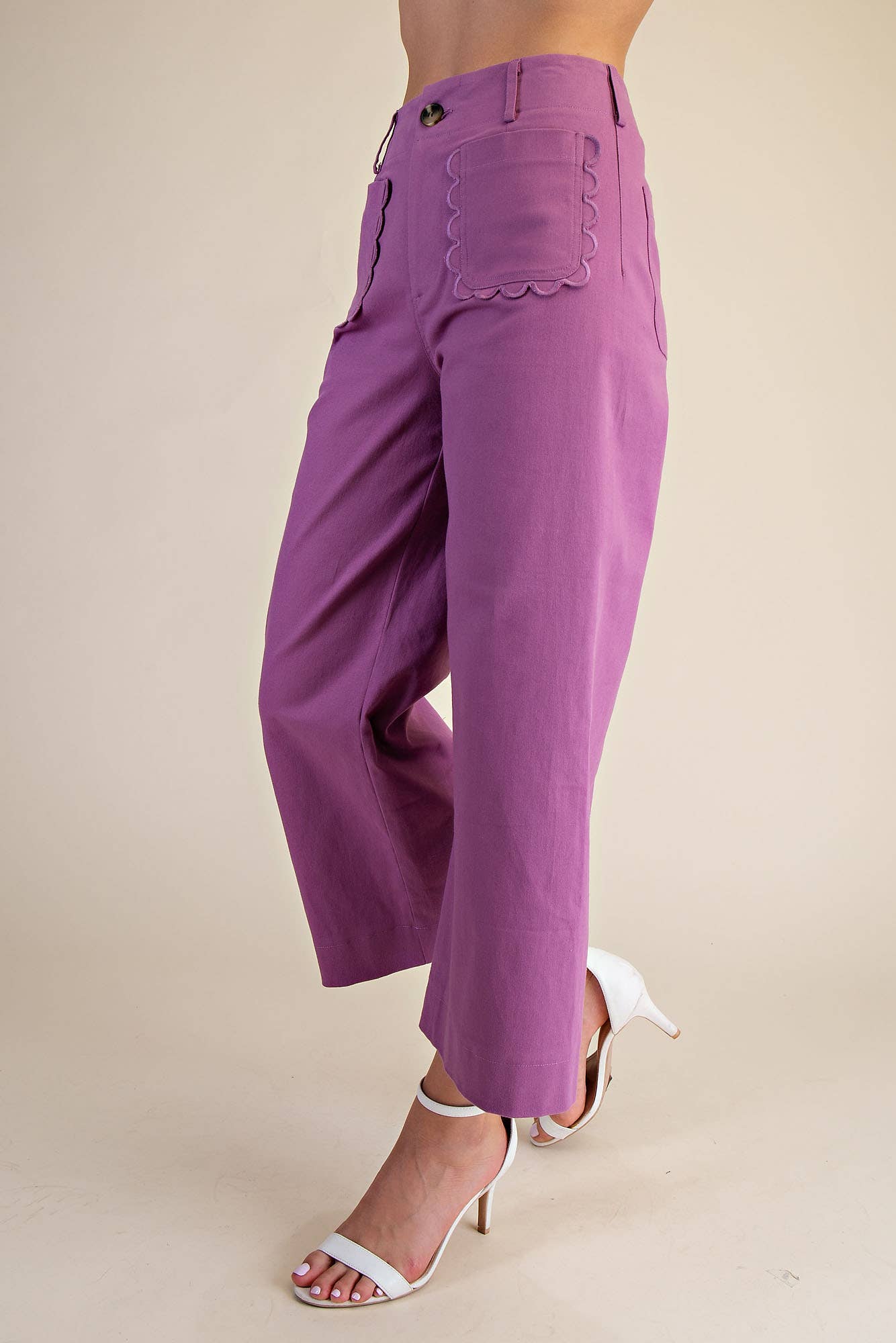 Colette Cropped Wide-Leg Scallop Pocket Detail Pants