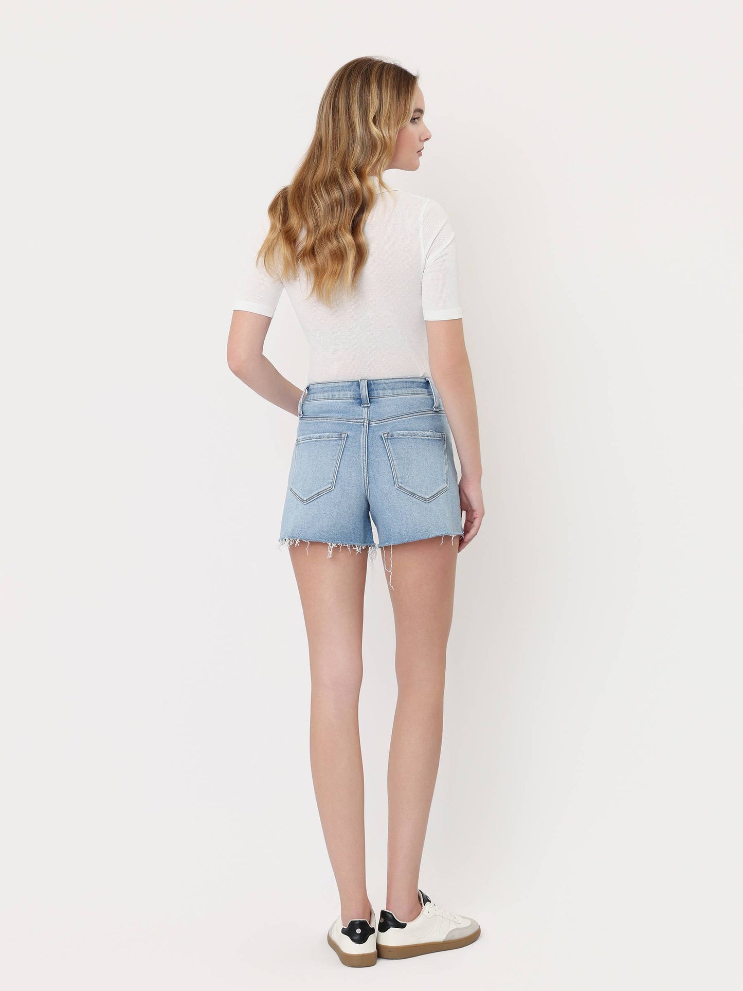 SUPER HIGH RISE DISTRESSED A LINE SHORTS