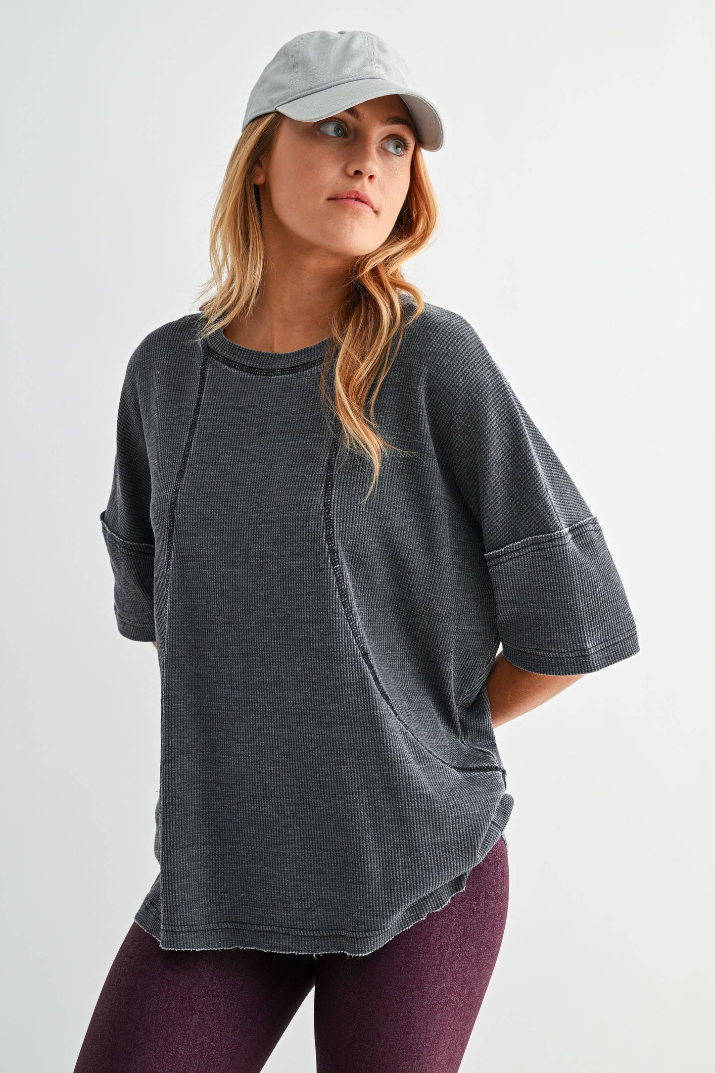 Cotton Blend Mineral Wash Waffle Short Sleeve Tee