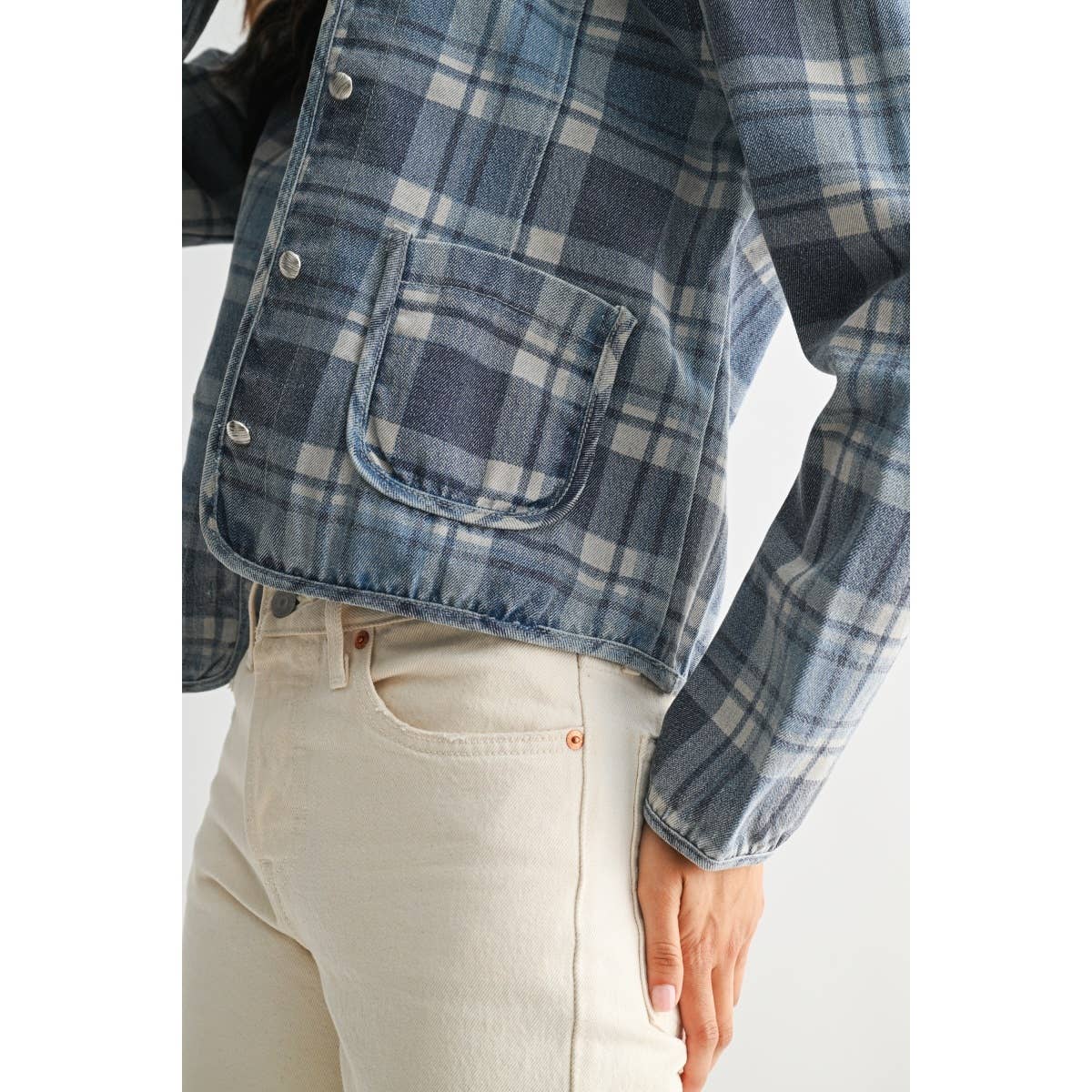 Denim Plaid Button-Front Jacket