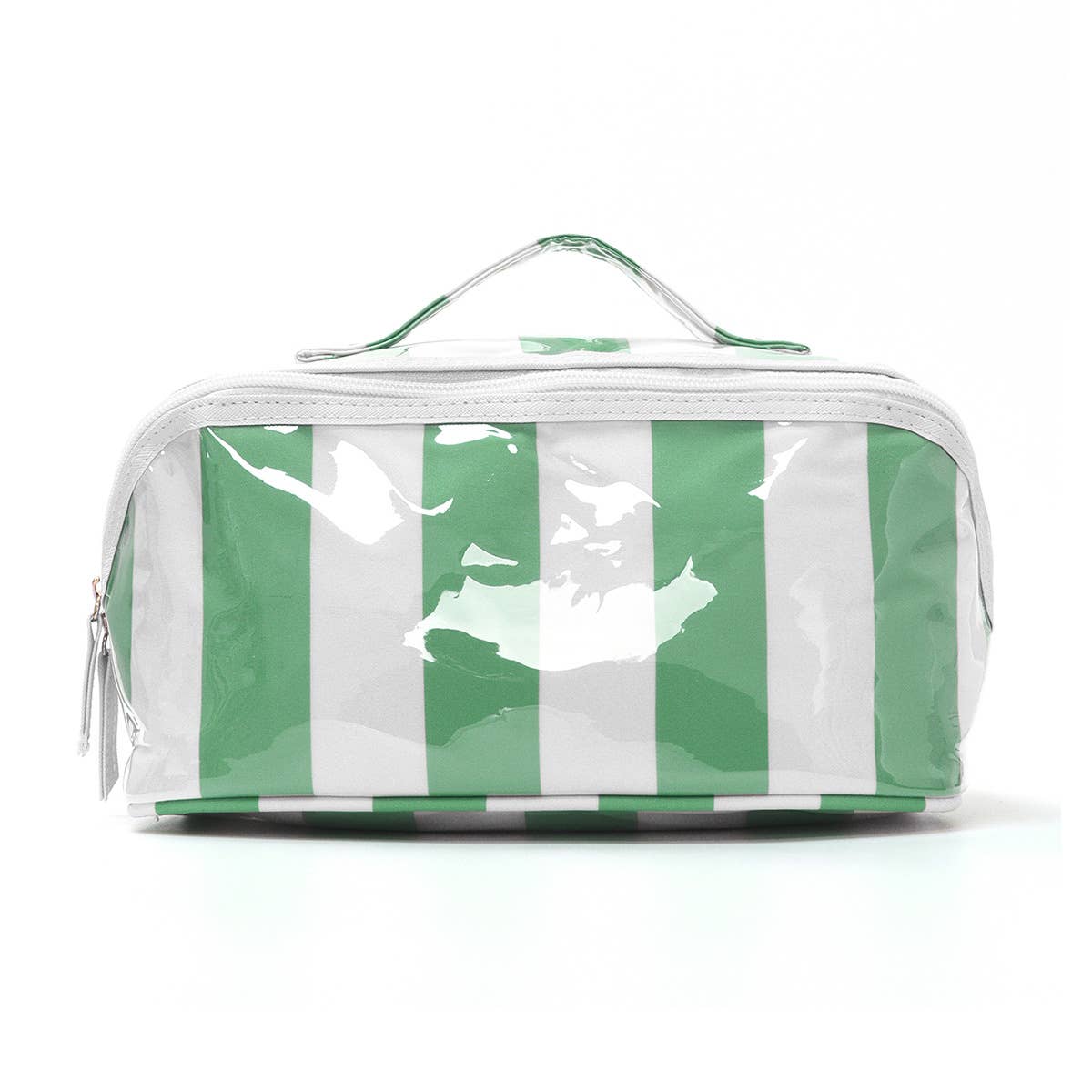 Glossy Striped‑Checkerboard Travel Cosmetic Bag
