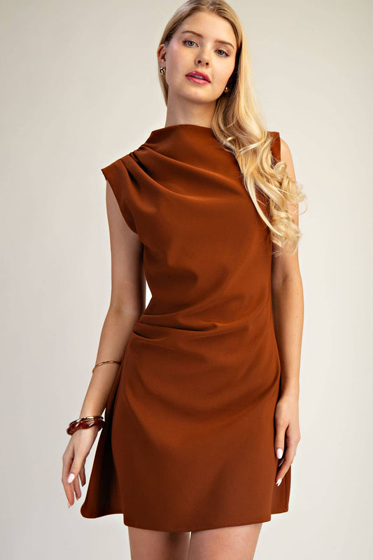 Gathered Boat Neck Mini Dress
