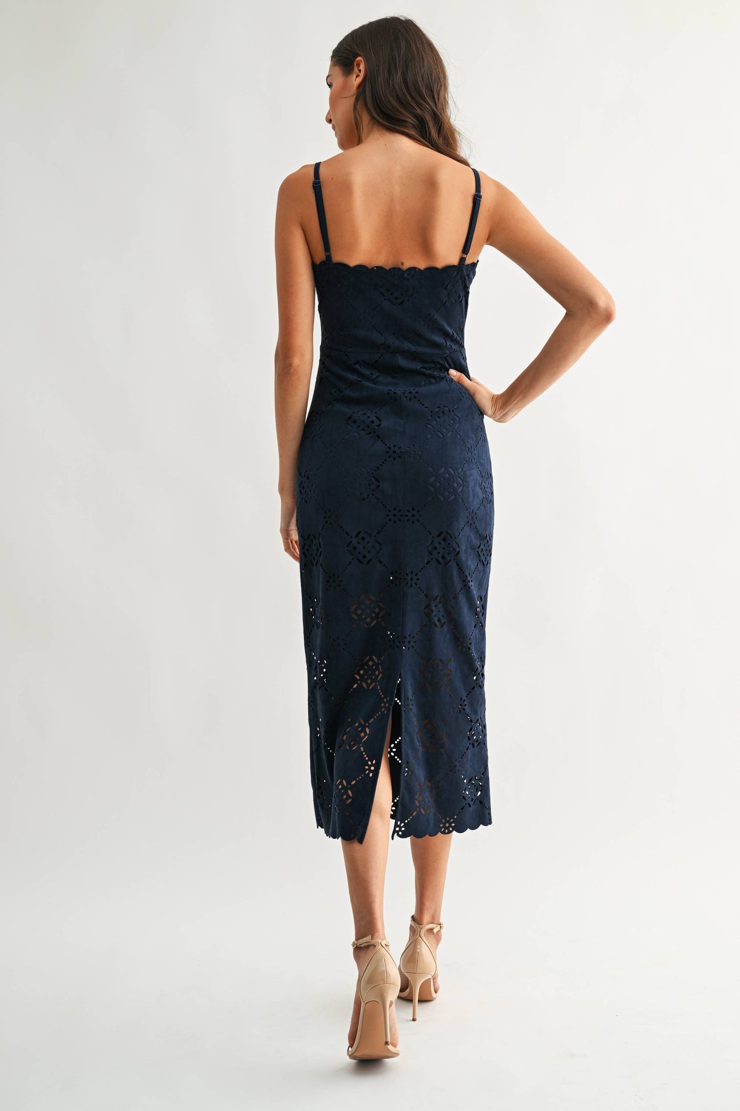 Laser-Cut Midi Dress with Scalloped