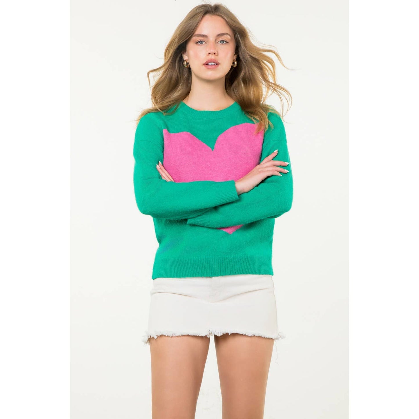 Colorblock Heart Knit Sweater