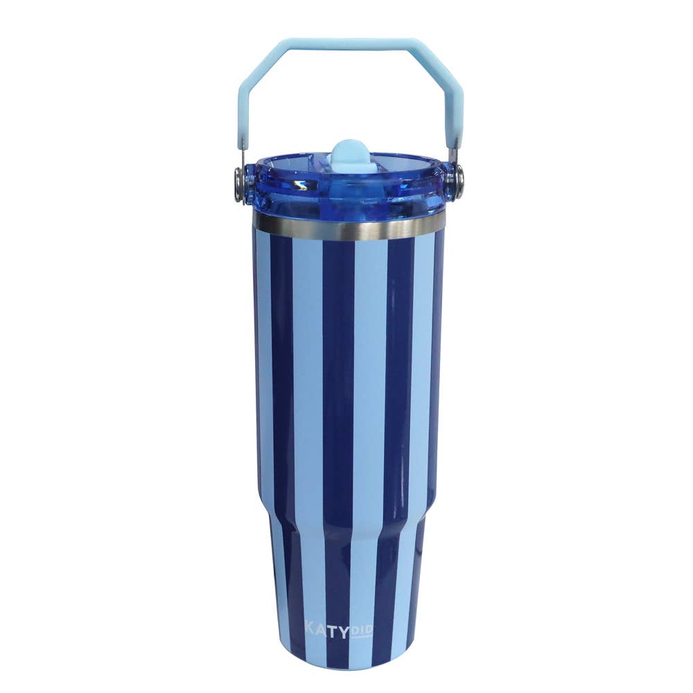 Light Blue and Navy Striped 30 Oz Cabana Tumbler
