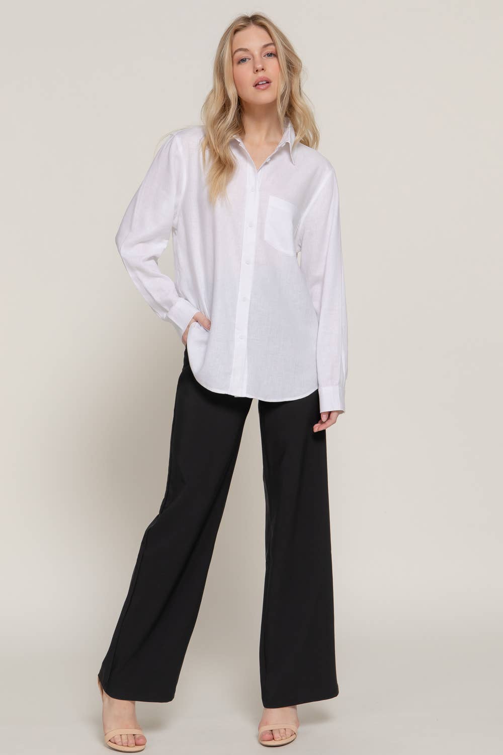 Long Sleeve Linen Blend Shirt