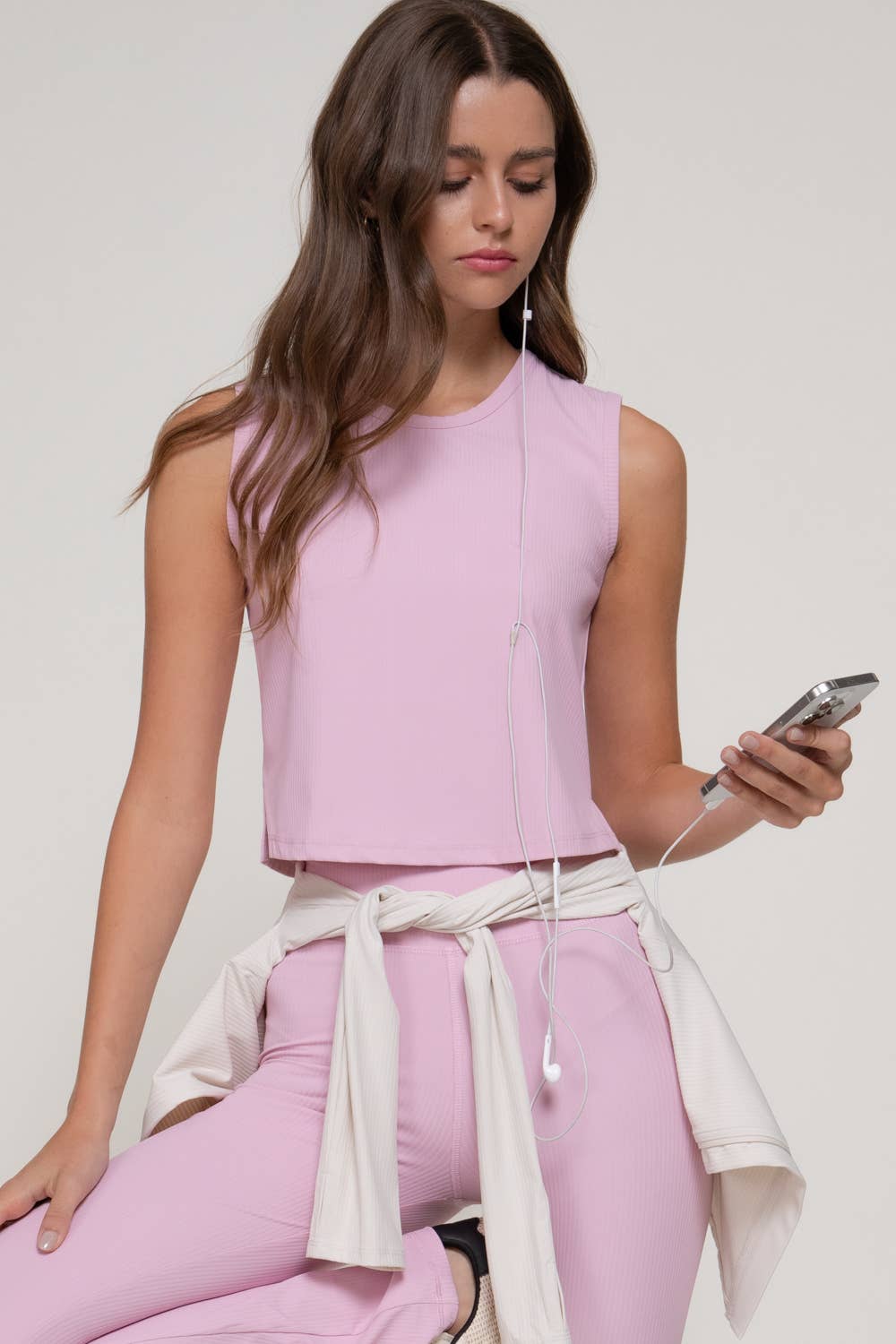 Sleeveless Round Neck Ribbed Workout Top with Side Slit
