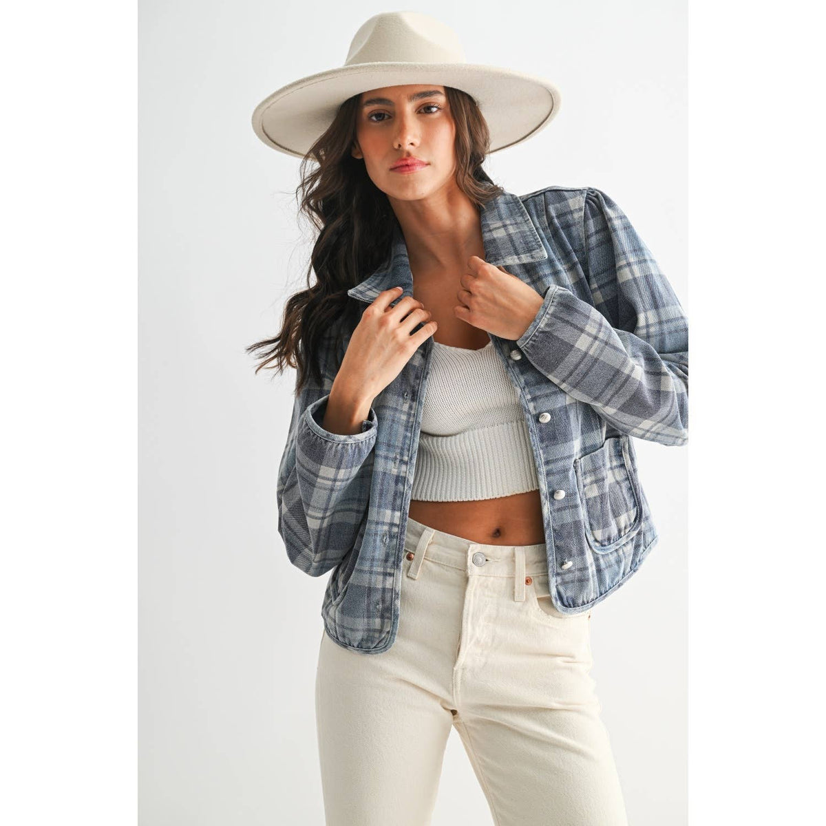 Denim Plaid Button-Front Jacket