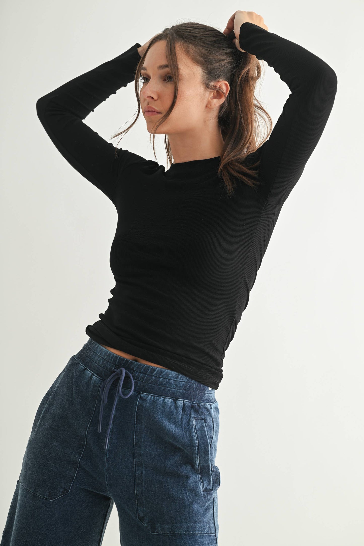 Essential Long-Sleeved Micro-Ribbed Athleisure Top