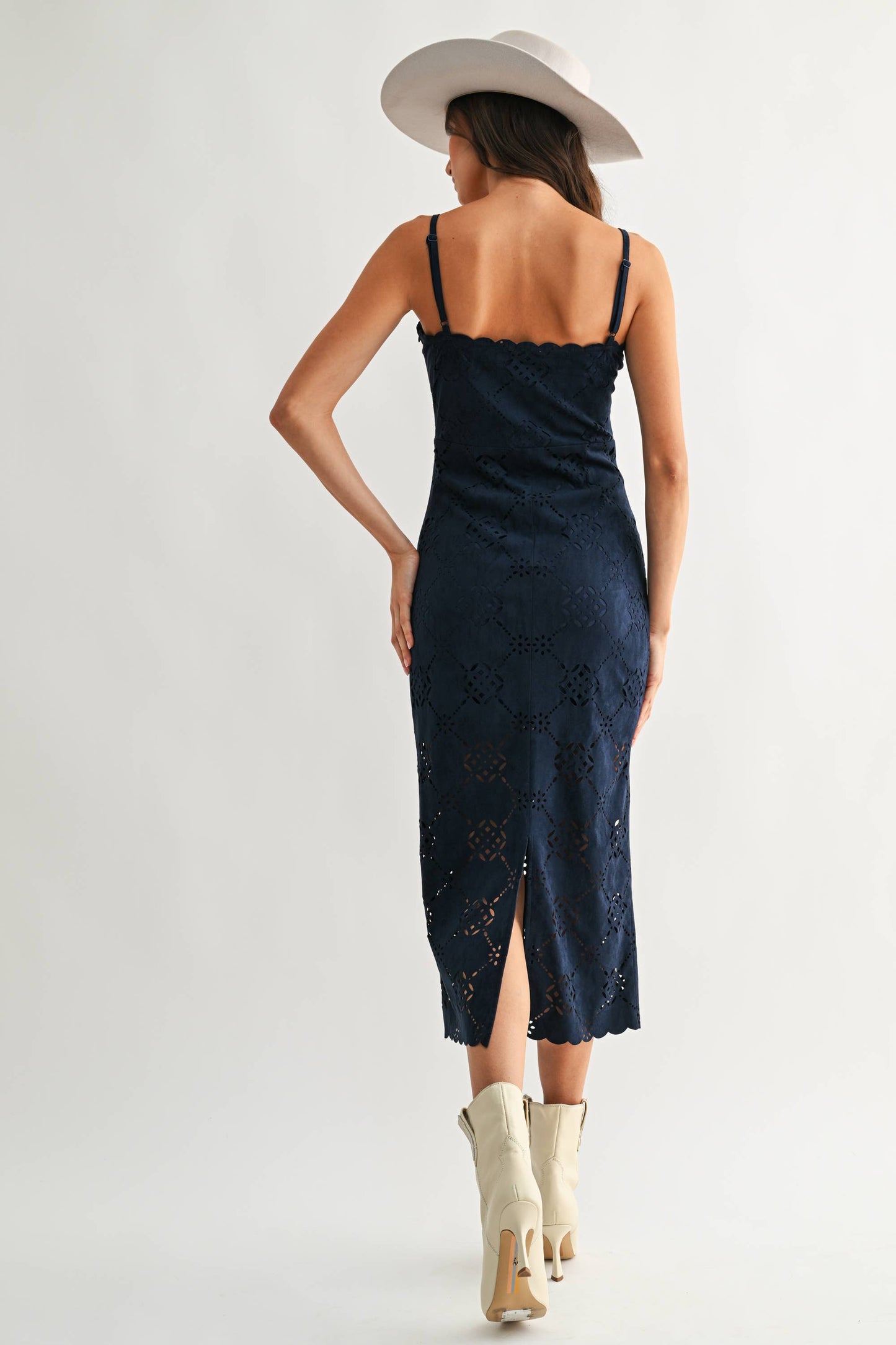 Laser-Cut Midi Dress with Scalloped