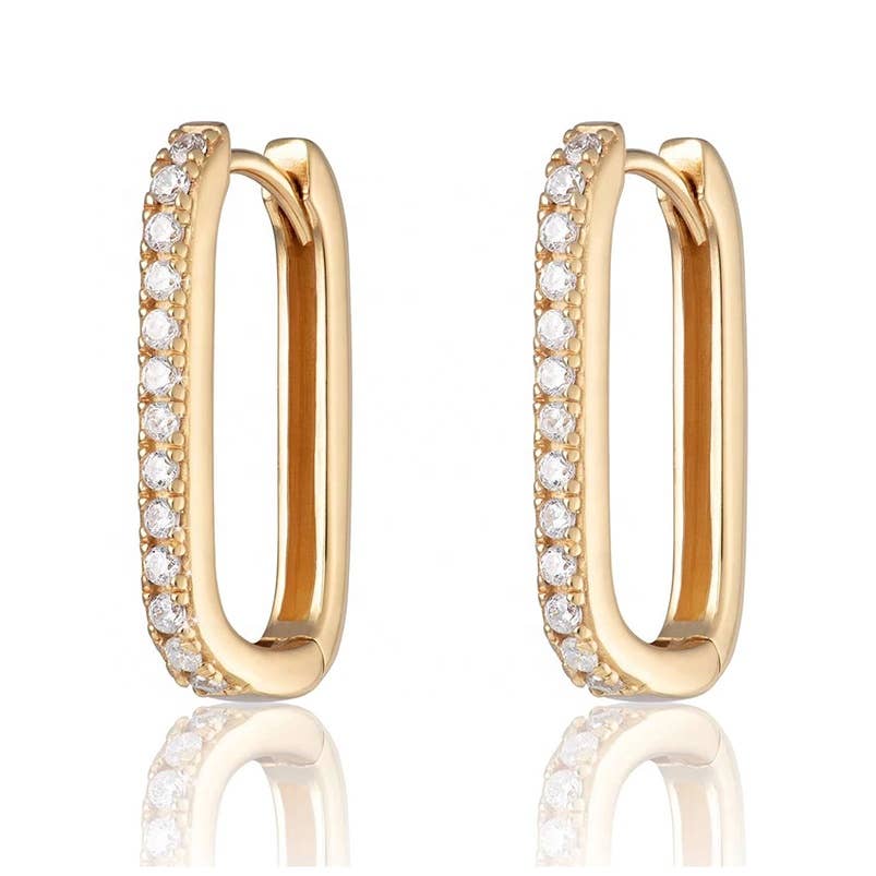 CRYSTAL RECTANGLE HOOP EARRINGS - E-H1195
