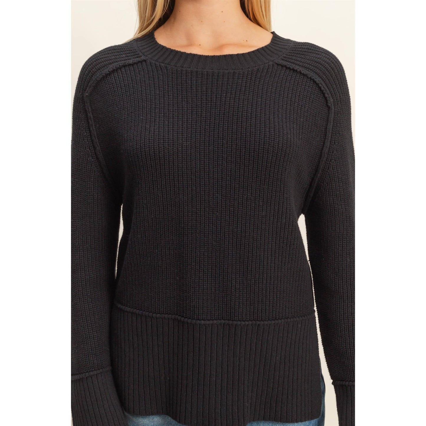 Raglan Long Sleeve Side Slit Sweater