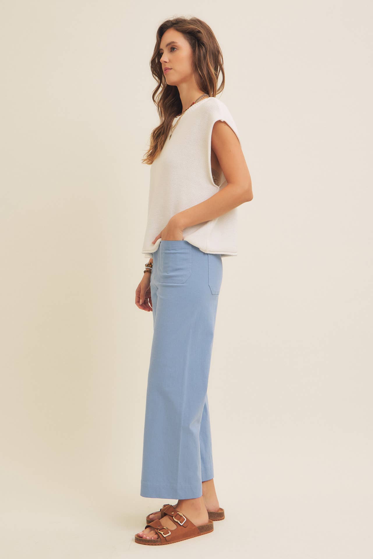 COTTON LINEN STRETCHY ANKLE-LENGTH PANTS