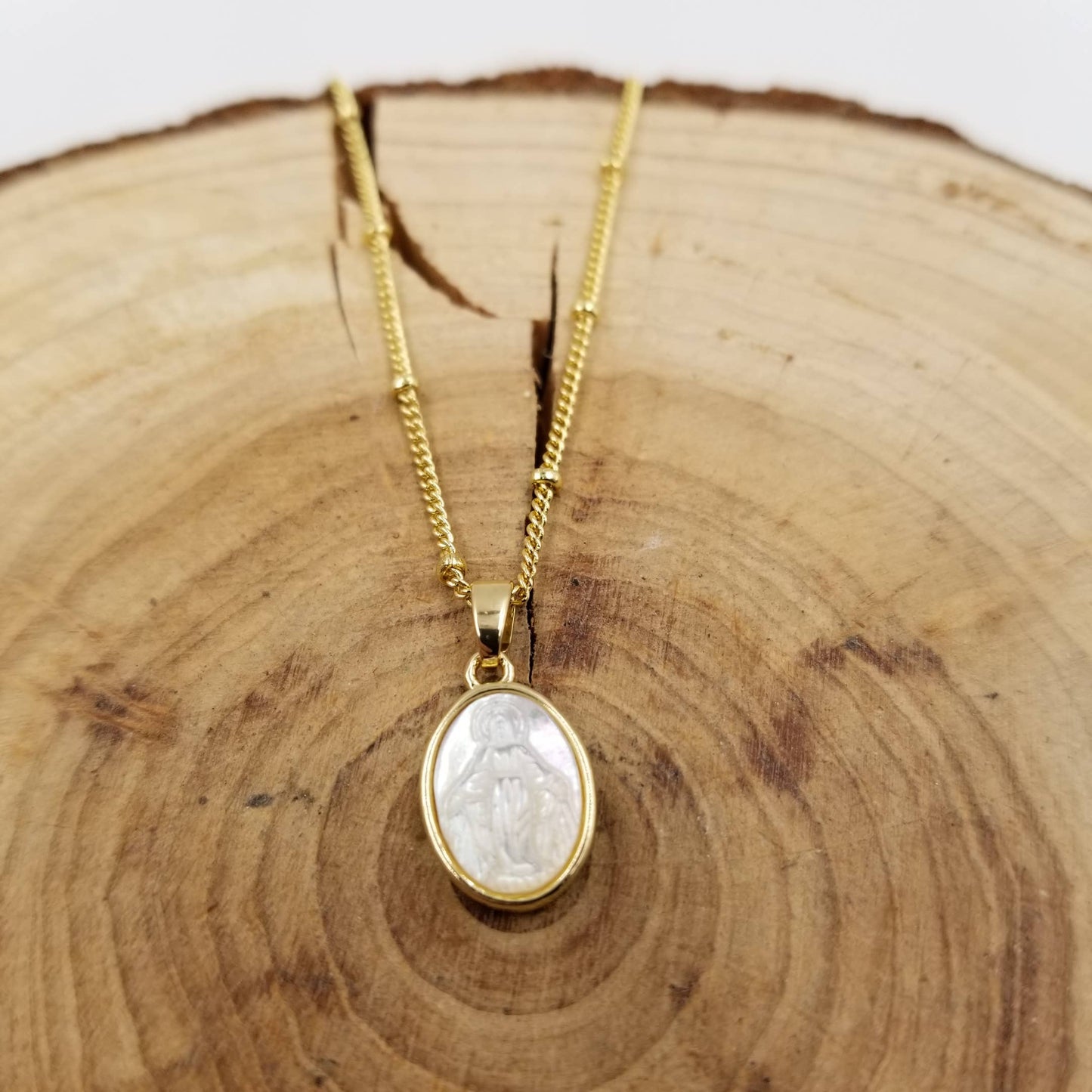 Mother of Pearl Mary Necklace
