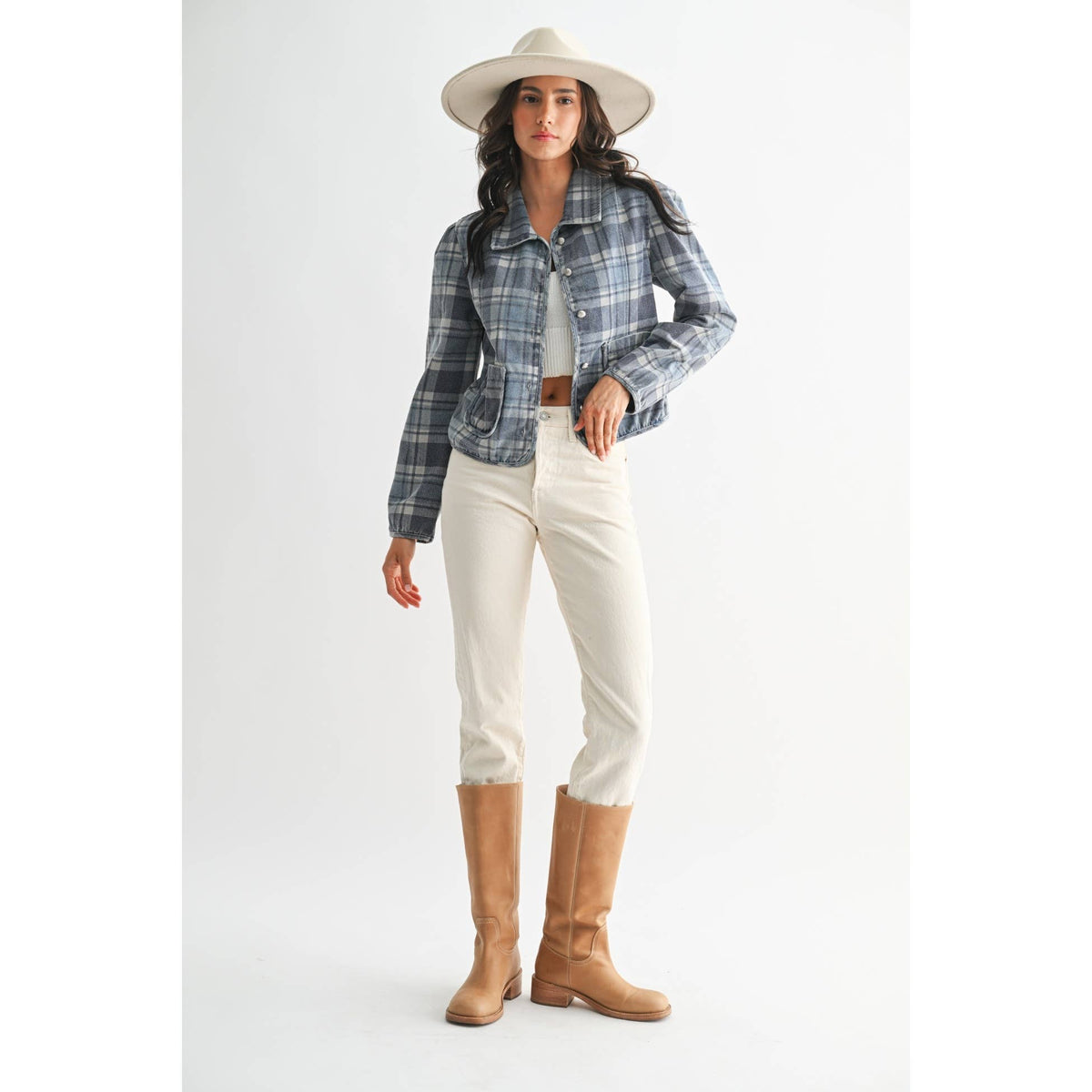Denim Plaid Button-Front Jacket