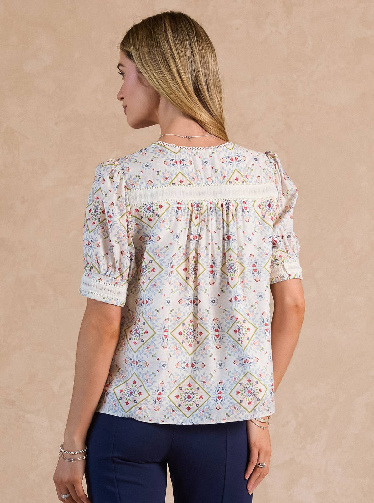 Printed Short Sleeve Blouse