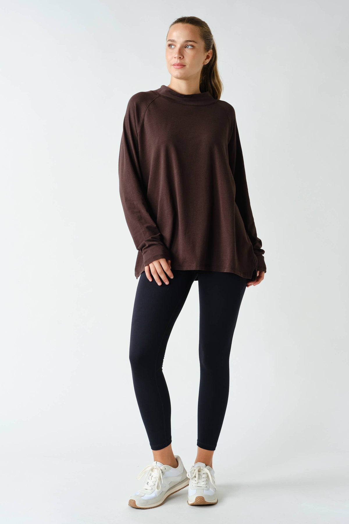 Pima Cotton Mock-Neck Raglan Tunic