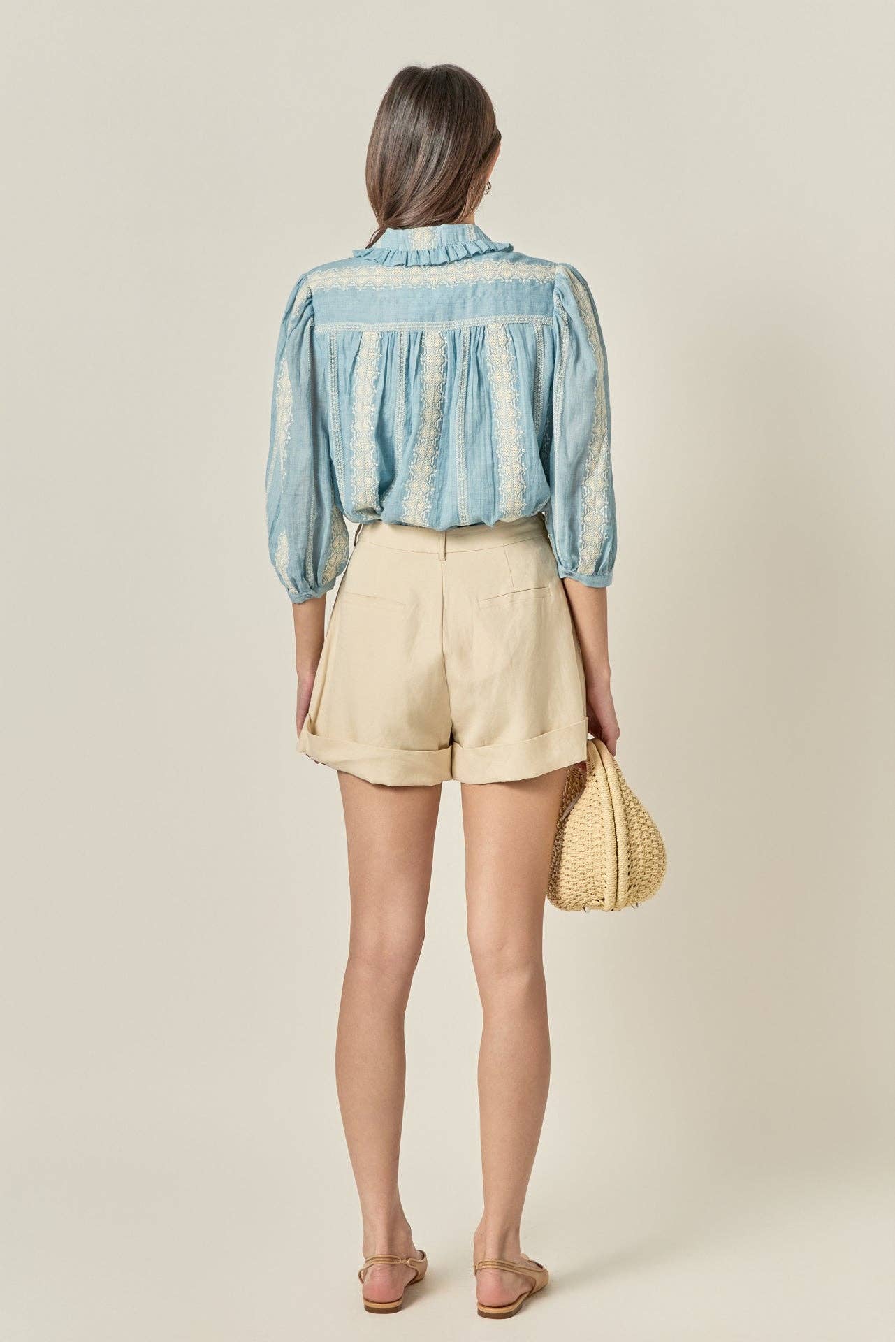 Embroidered Ruffle Collar Blouse