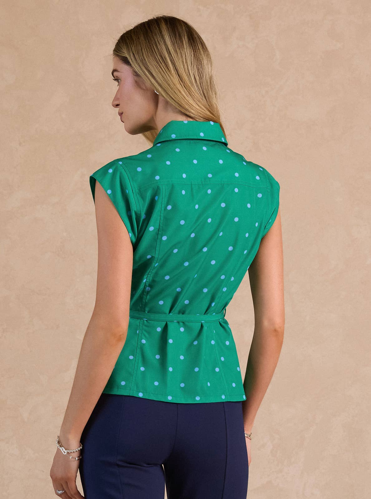 Polka Dot Printed Belted Shirts Blouse