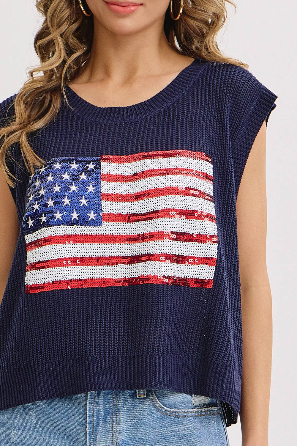 Red White and Sparkles Sweater Top