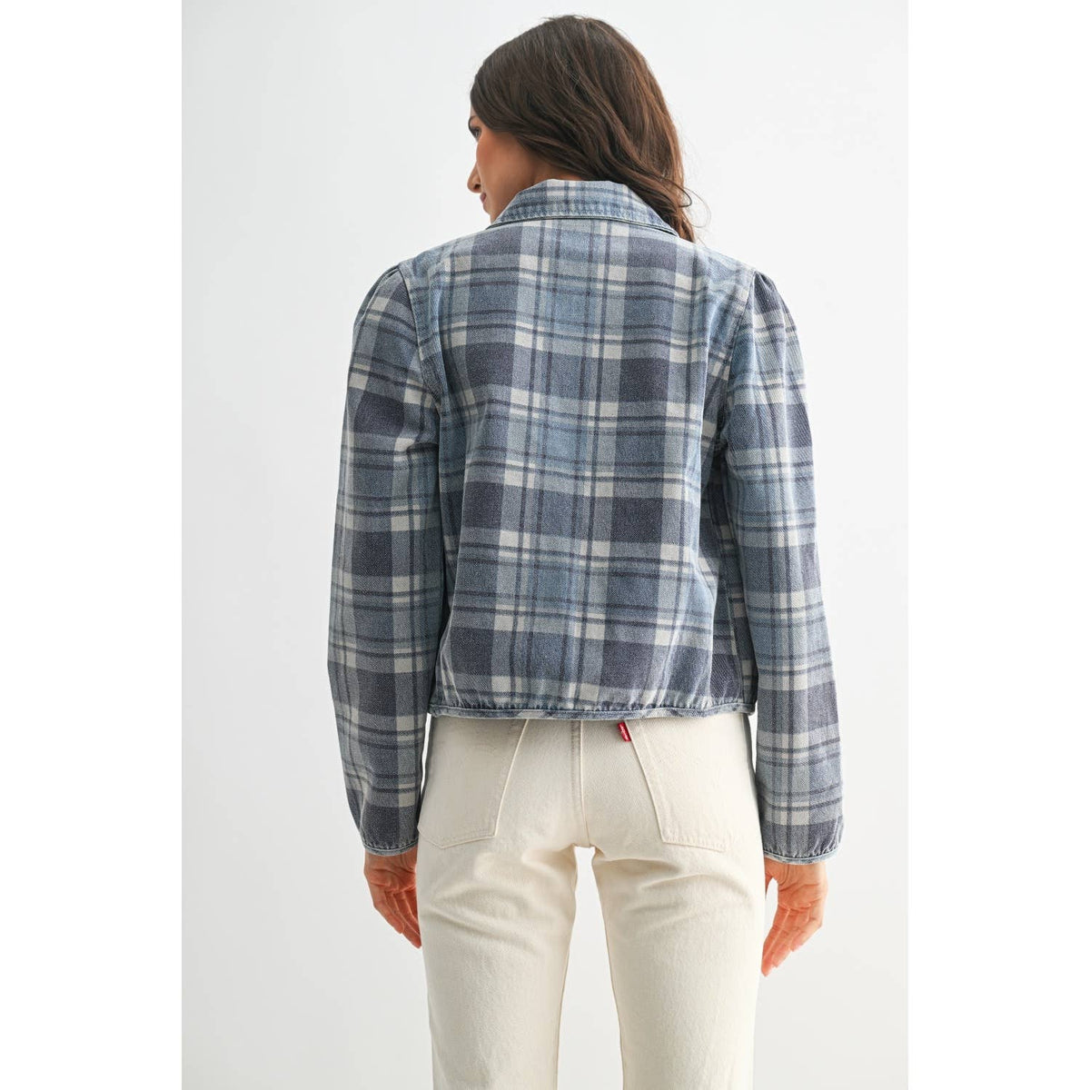 Denim Plaid Button-Front Jacket