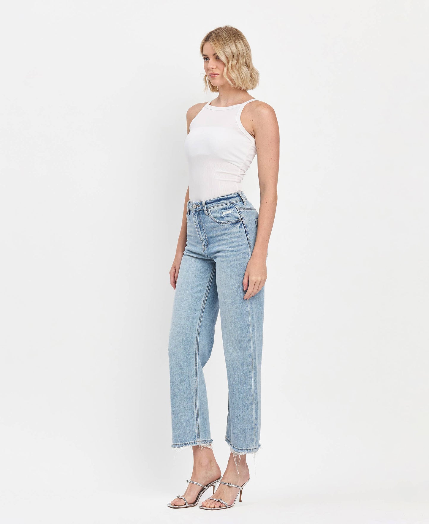 90'S SUPER HIGH RISE ANKLE SLIM WIDE JEANS