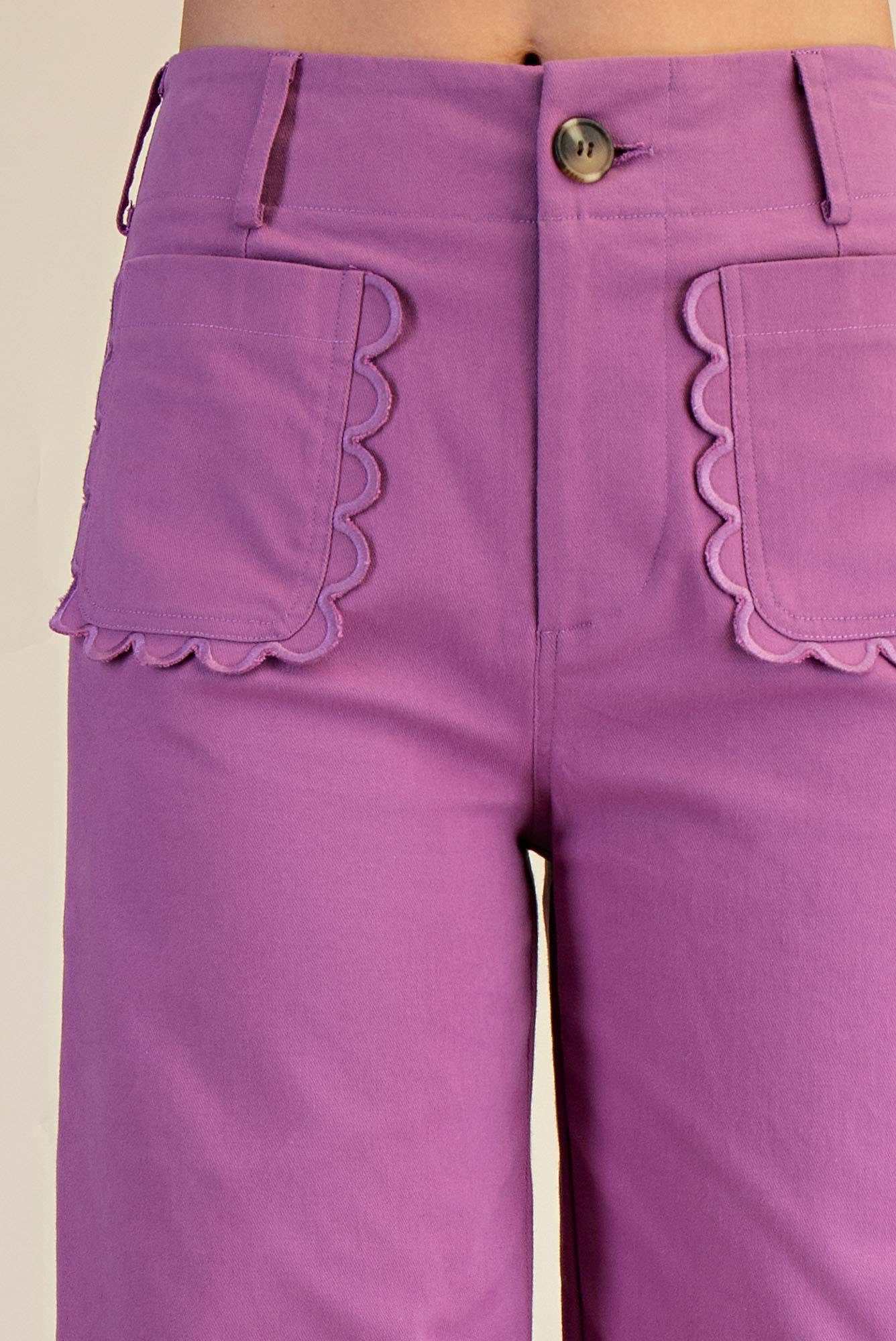 Colette Cropped Wide-Leg Scallop Pocket Detail Pants