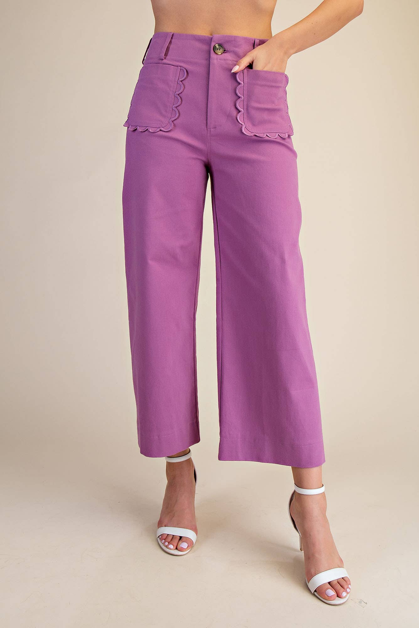 Colette Cropped Wide-Leg Scallop Pocket Detail Pants